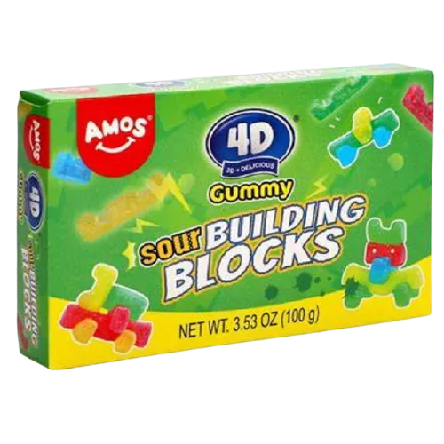 Amos 4D Sour Gummy Blocks Theatre Box 100g - 12 Count