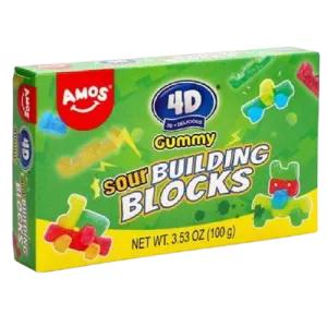 Amos 4D Sour Gummy Blocks Theatre Box 100g - 12 Count
