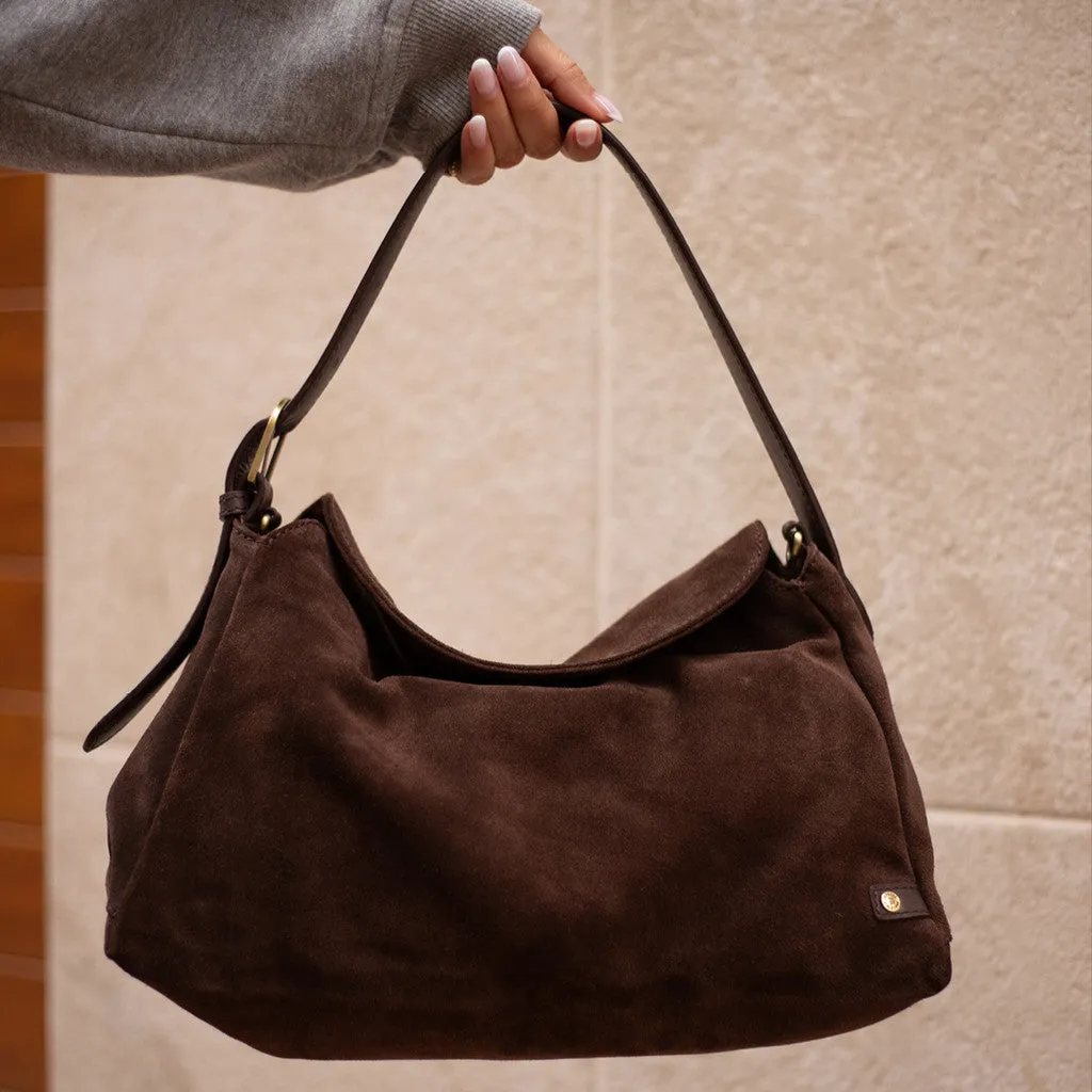 Exclusive suede crossbody bag / 16470 - Chocolate