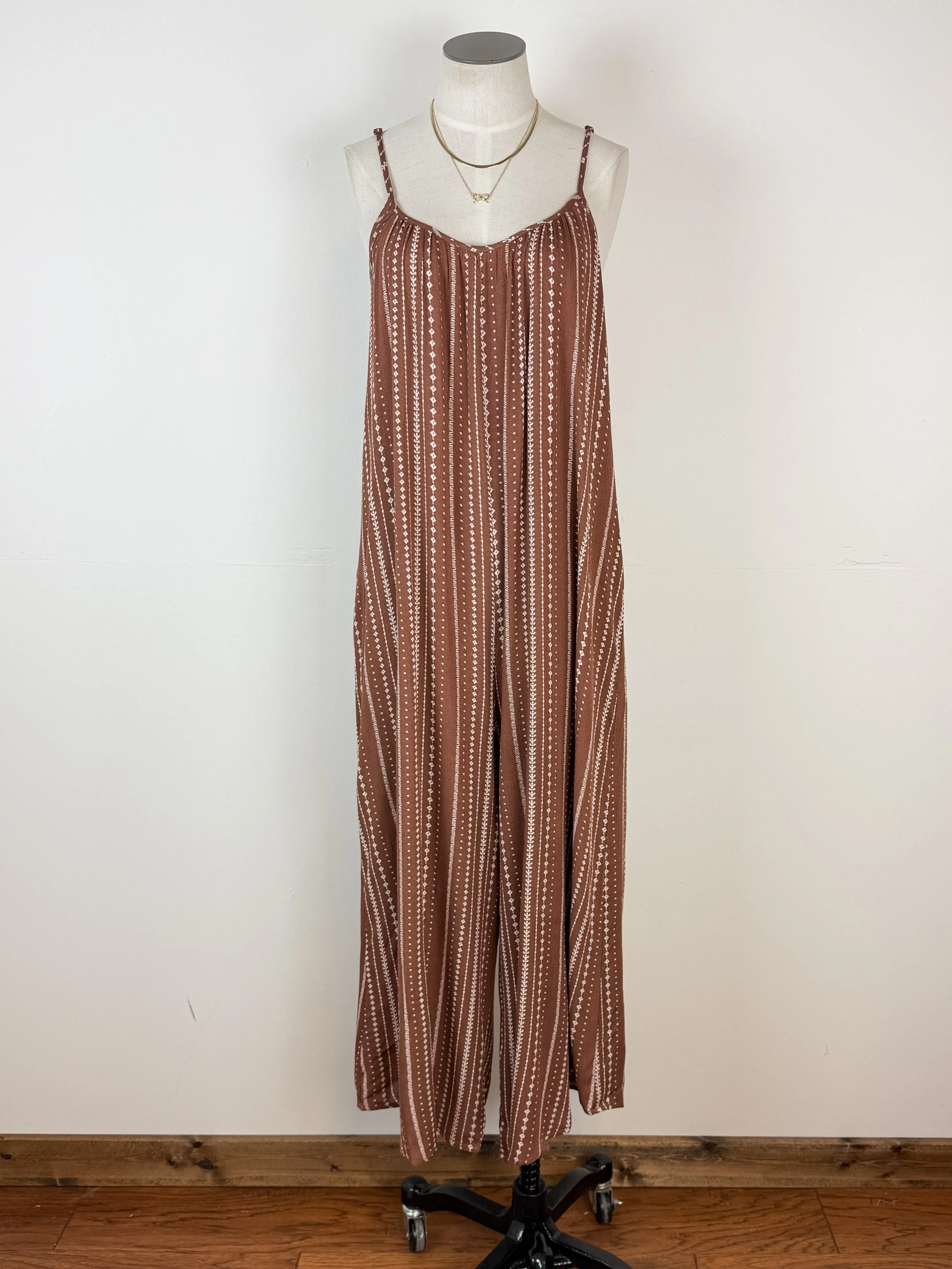 Madilyn Wide Leg Printed Jumpsuit in Brown