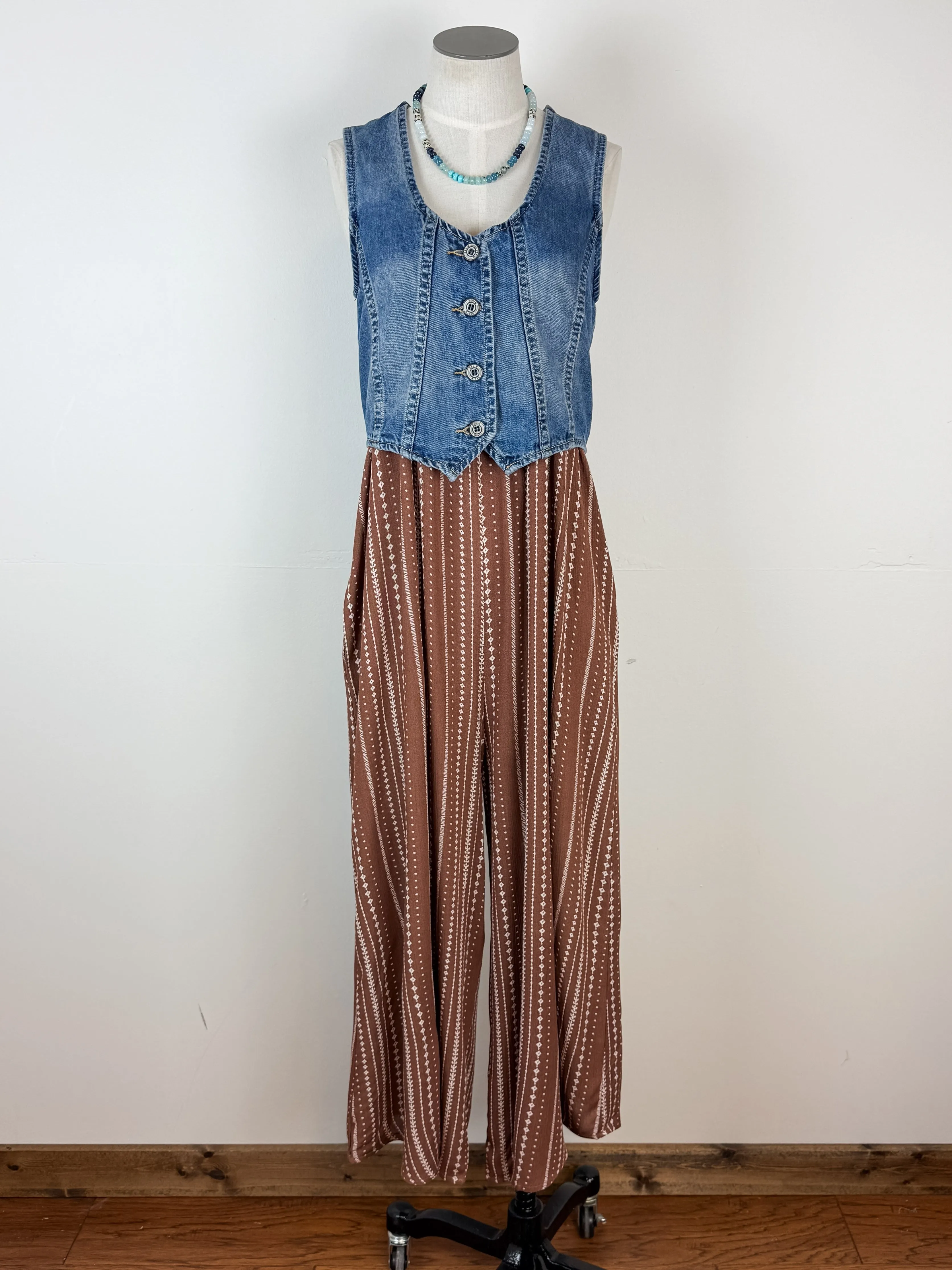 Madilyn Wide Leg Printed Jumpsuit in Brown