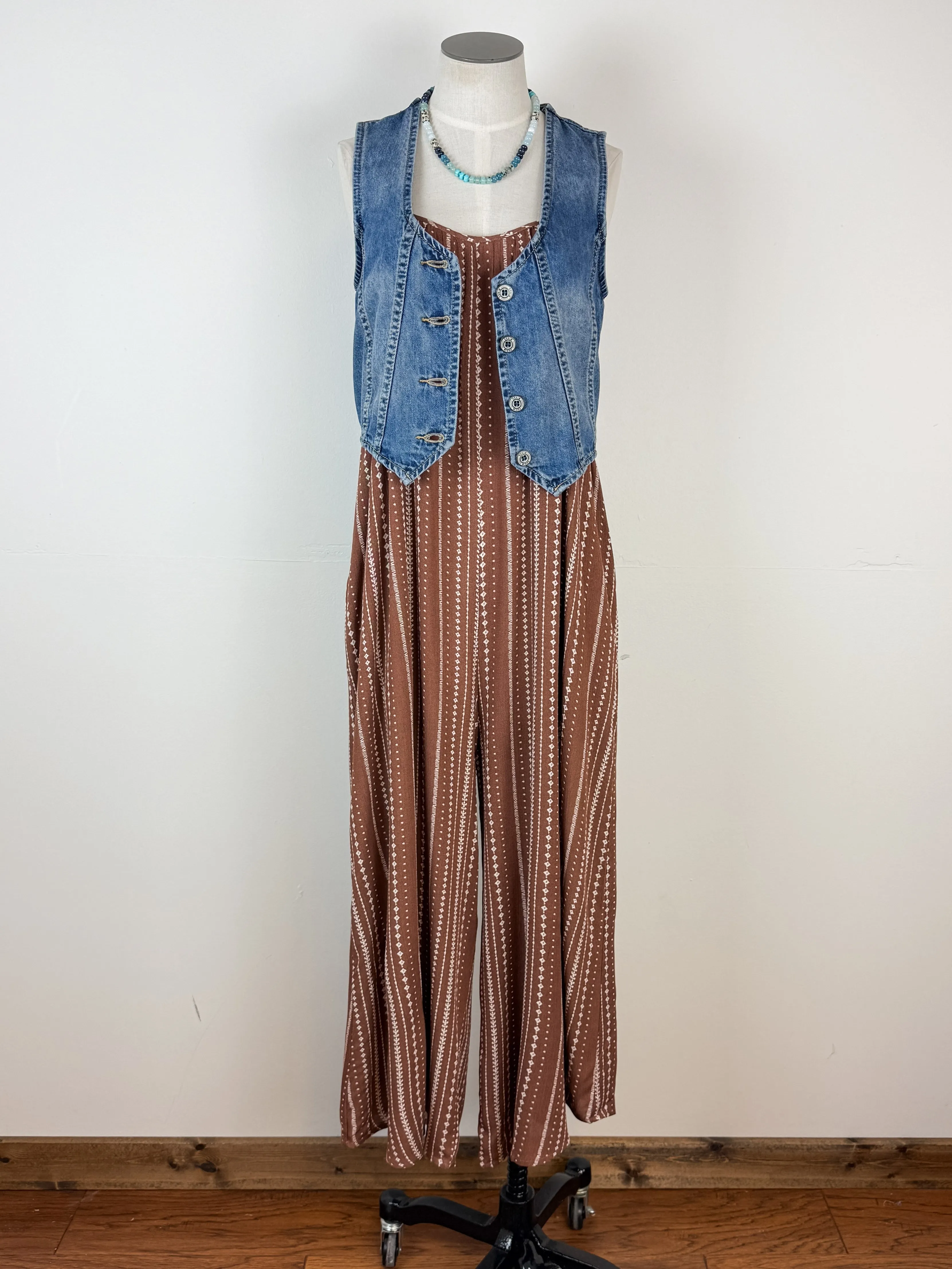 Madilyn Wide Leg Printed Jumpsuit in Brown