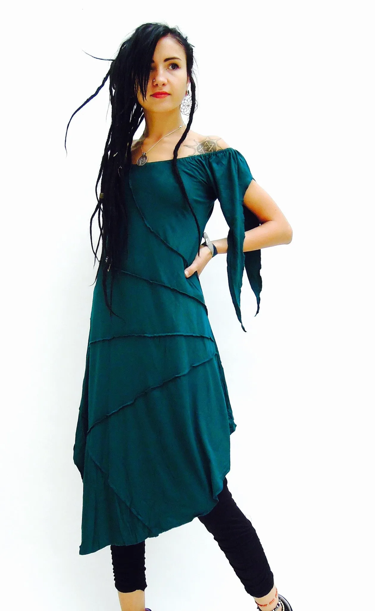 Midi Pixie Dress with Slashed sleeved.